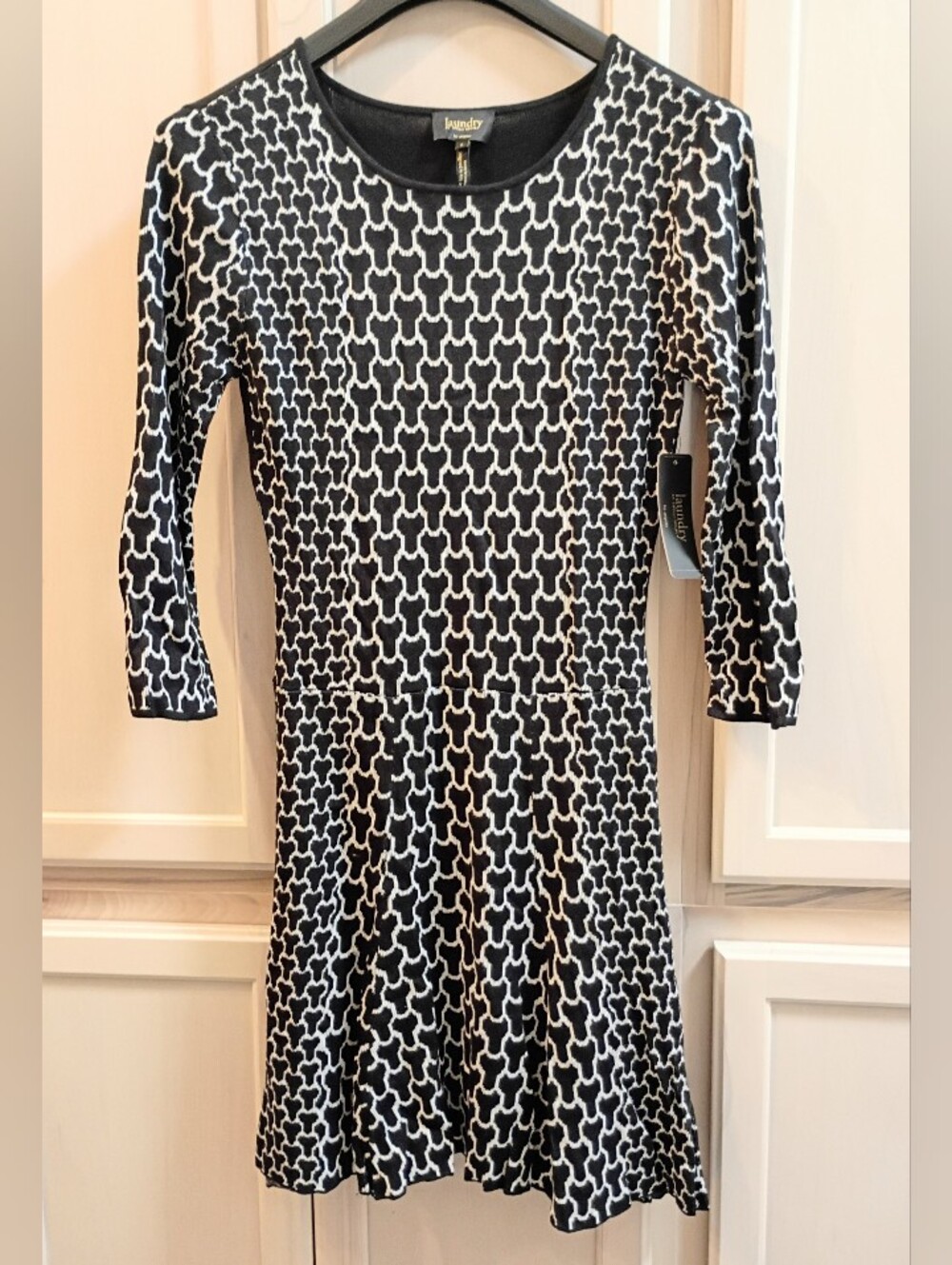 Laundry by Shelli Segal Black White Geometric Knit Dress Size S NWT